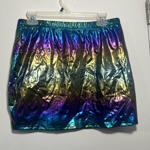 Iridescent Metallic Rainbow Mini Skirt